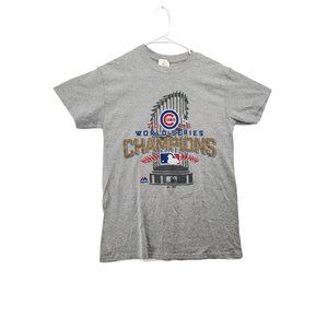 Majestic Chicago Cubs Men’s Shirt World Series Champions 2016 NWT Gray Small